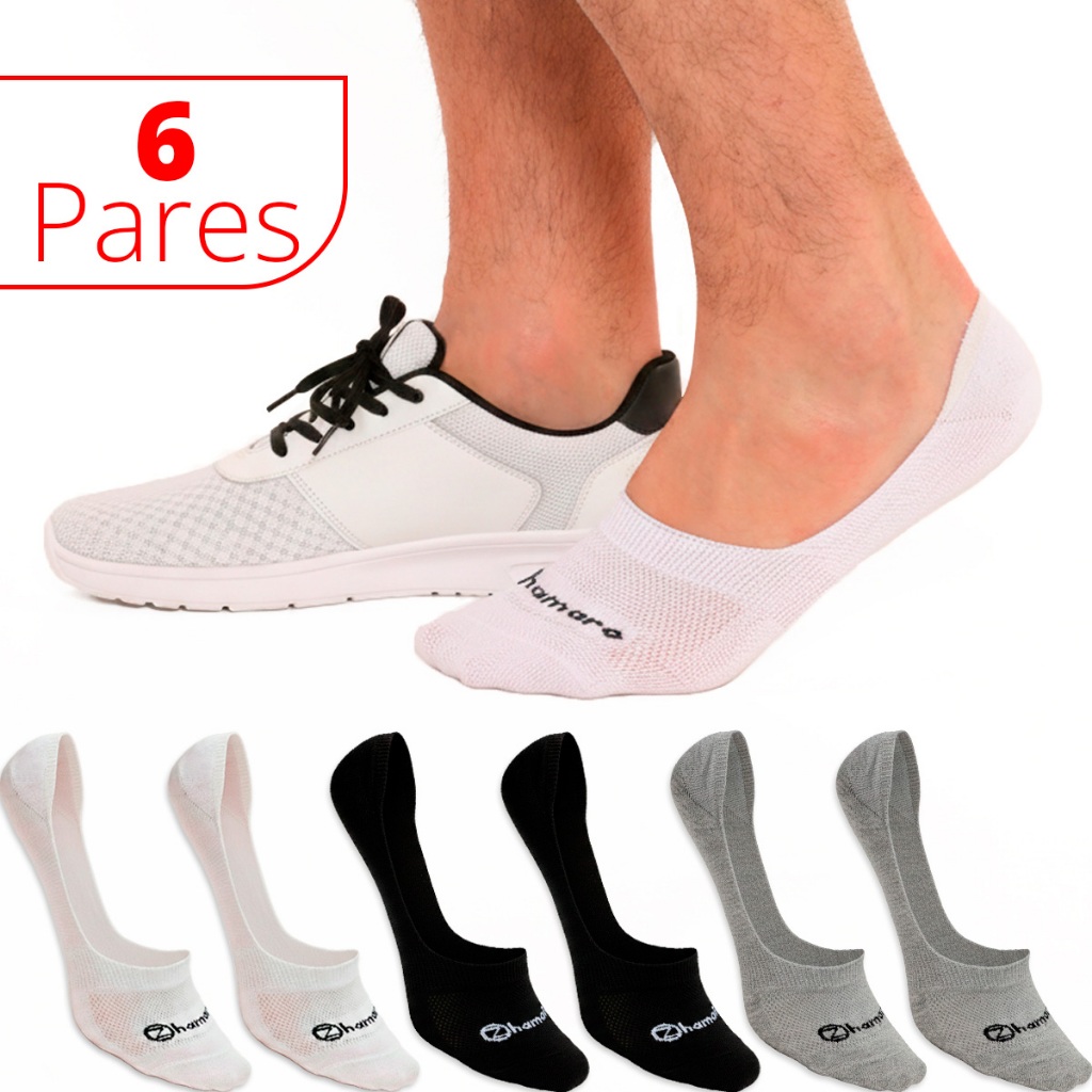 Kit 6 Pares Meias Zhamaro Sapatilha 100% Invisível Meia Com Silicone Algodão Unissex Masculina Feminina Academia Lupo
