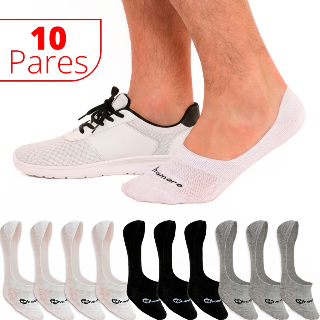 Kit 10 Pares Meias Zhamaro Sapatilha 100% Invisível Meia Com Silicone Algodão Masculina Feminina Unissex Academia Lupo