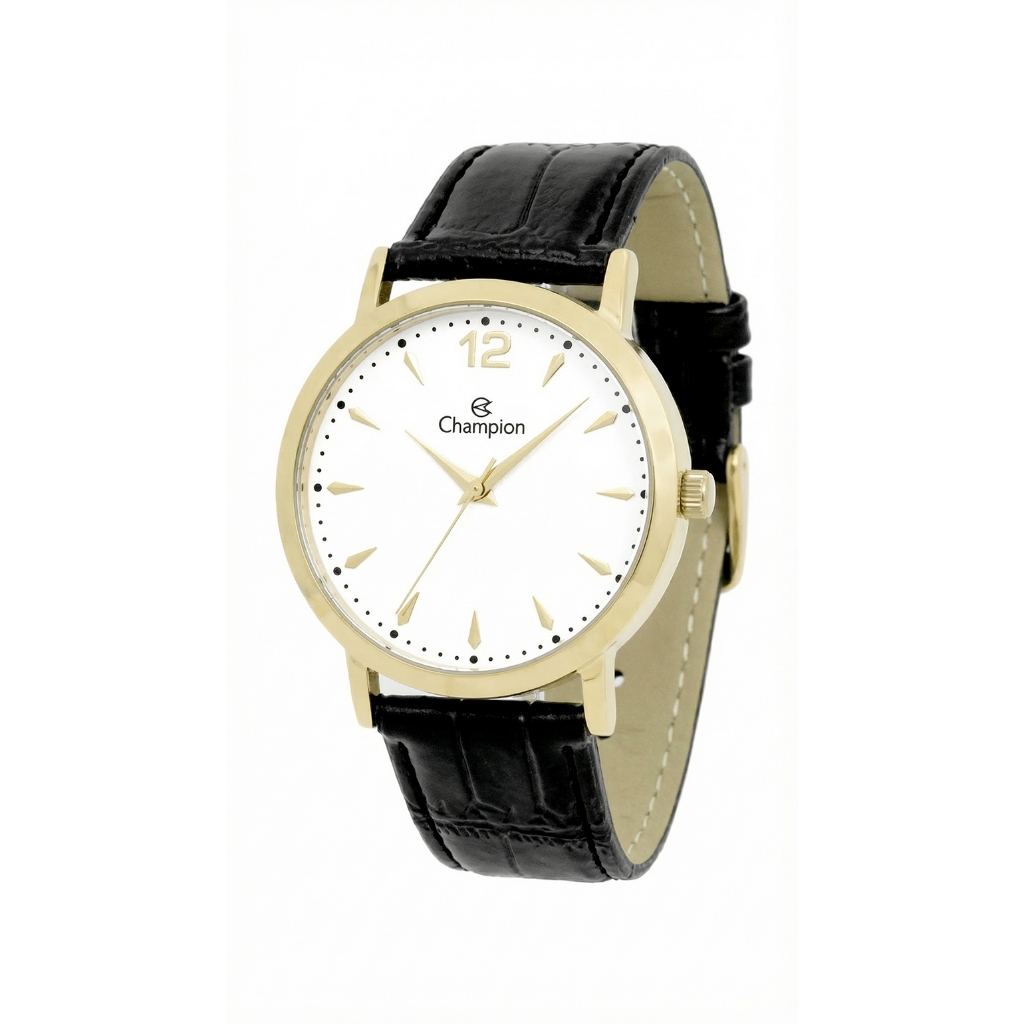 Relógio Masculino Champion Dourado Couro Preto Social Original Resistente à Água Garantia 1 ano em Oferta na Shopee