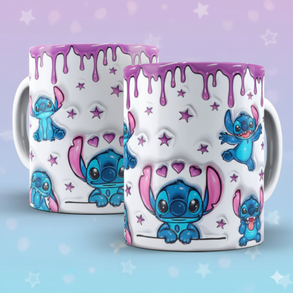 Caneca Xícara Personalizada Lilo e Stitch Disney Efeito 3D Porcelana 325ml Presente