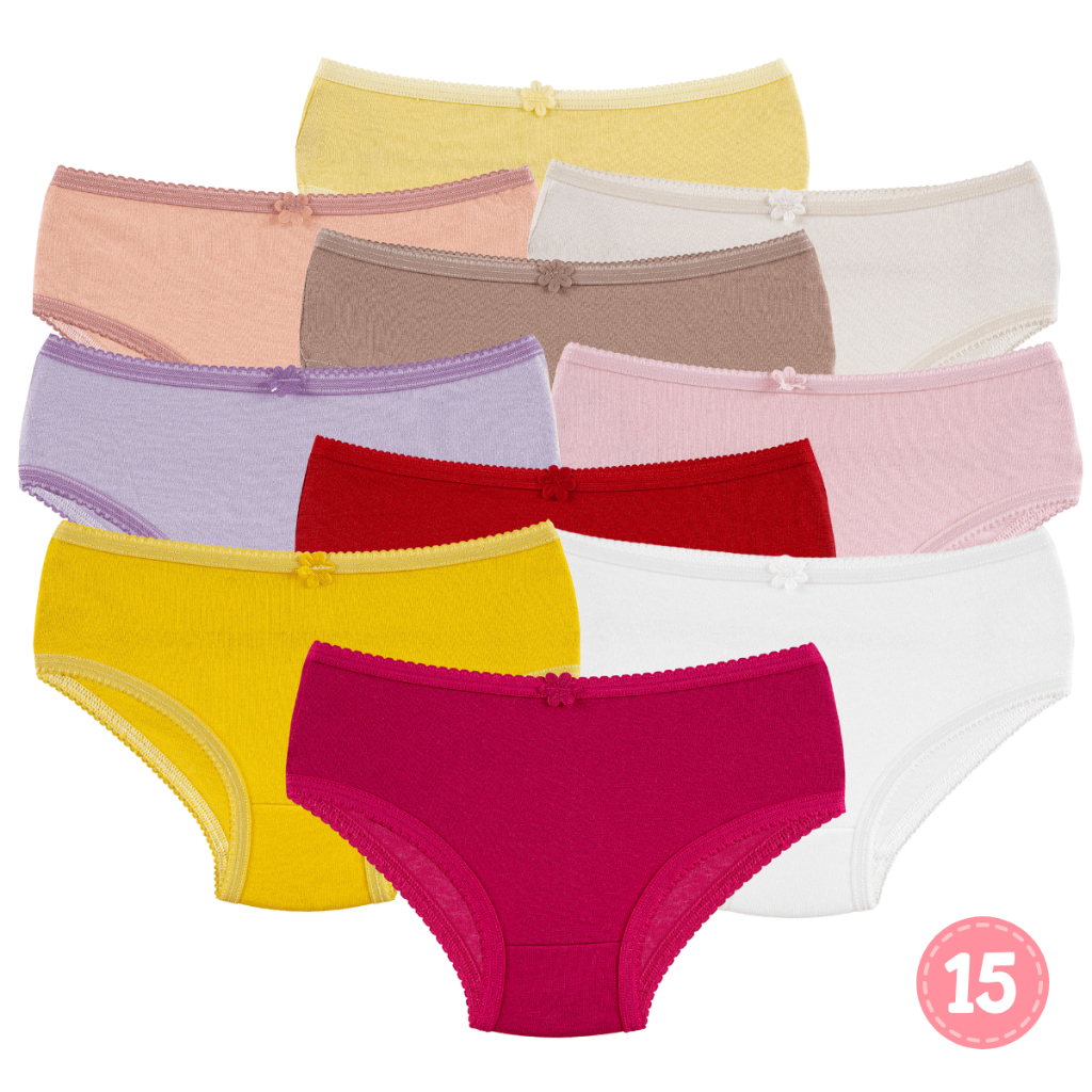 Kit 15 Calcinha Infantil Lisa Malha 100% Algodão Calçolinha Menina Calçola Criança Confortável