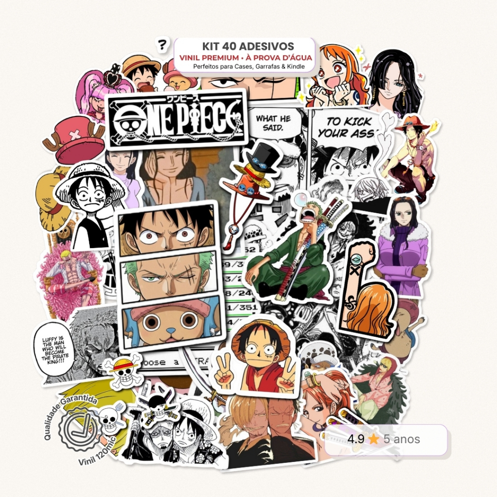 Kit 40 Adesivos One Piece - Vinil à Prova D’Água | Stickers Papelaria Criativa Anime Pirata Luffy em Oferta na Shopee