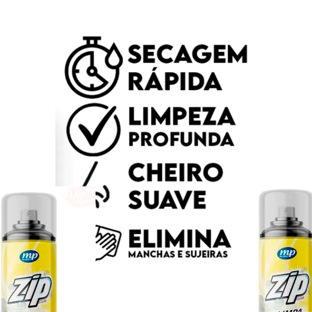 Spray Espuma Zip Clean 300ml Limpa Seco Sofá Estofado Banco de Carro Limpeza Profunda