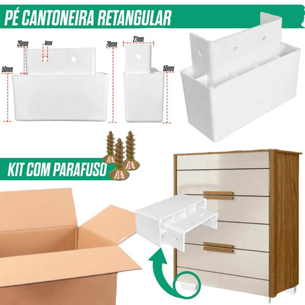 Kit 4/8/12/24 Pé Retangular Cantoneira Para Móveis Multiuso Sofá Armário Cômoda