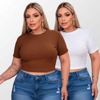 Kit 2 Cropped Top Plus Size Feminino Mais Vendido Oferta Basico Moderno Casual ate G4 em Oferta na Shopee