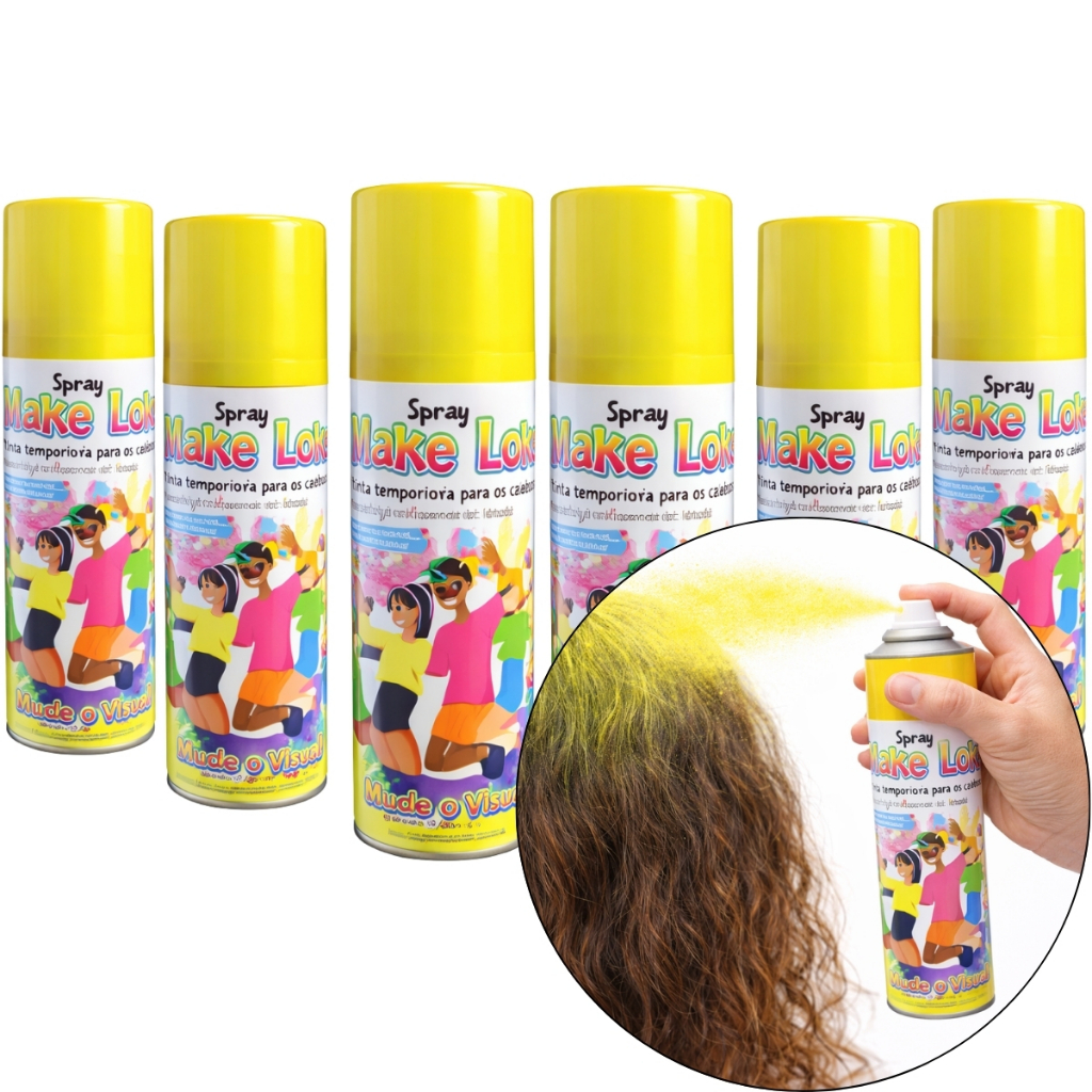 Kit 6 Unidades Spray Cabelo Tinta Temporária Make Loko 120ml Amarelo