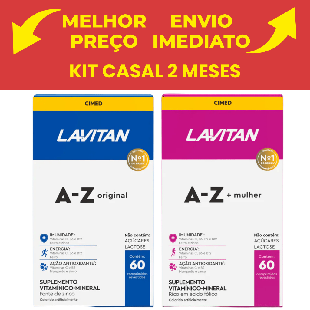Kit 02 Lavitan 1 AZ Mulher 1 AZ Homem Cimed Cada caixa 60 Comprimidos Total 120 Comprimidos.