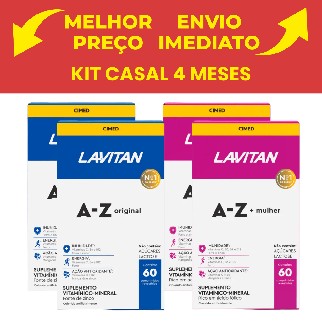 Kit C/4 Lavitan 2 A-z Mulher 2 A-z Homem Cimed C/60 Comp