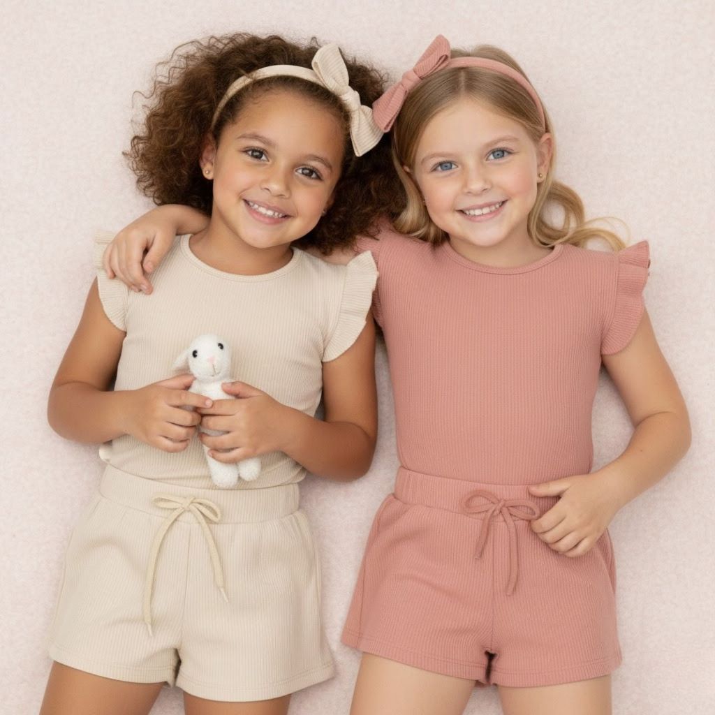Conjunto Infantil Menina Verão  Ribana Canelada | 4 a 12 Anos | Avulso 2 ou 3 Conjuntos Sortidos