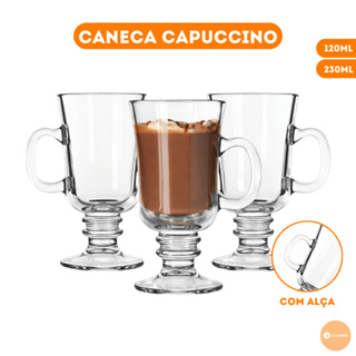 Kit 3/6 Canecas Vidro Capuccino Versátil Premium Com Alça 230ml/120ml em Oferta na Shopee