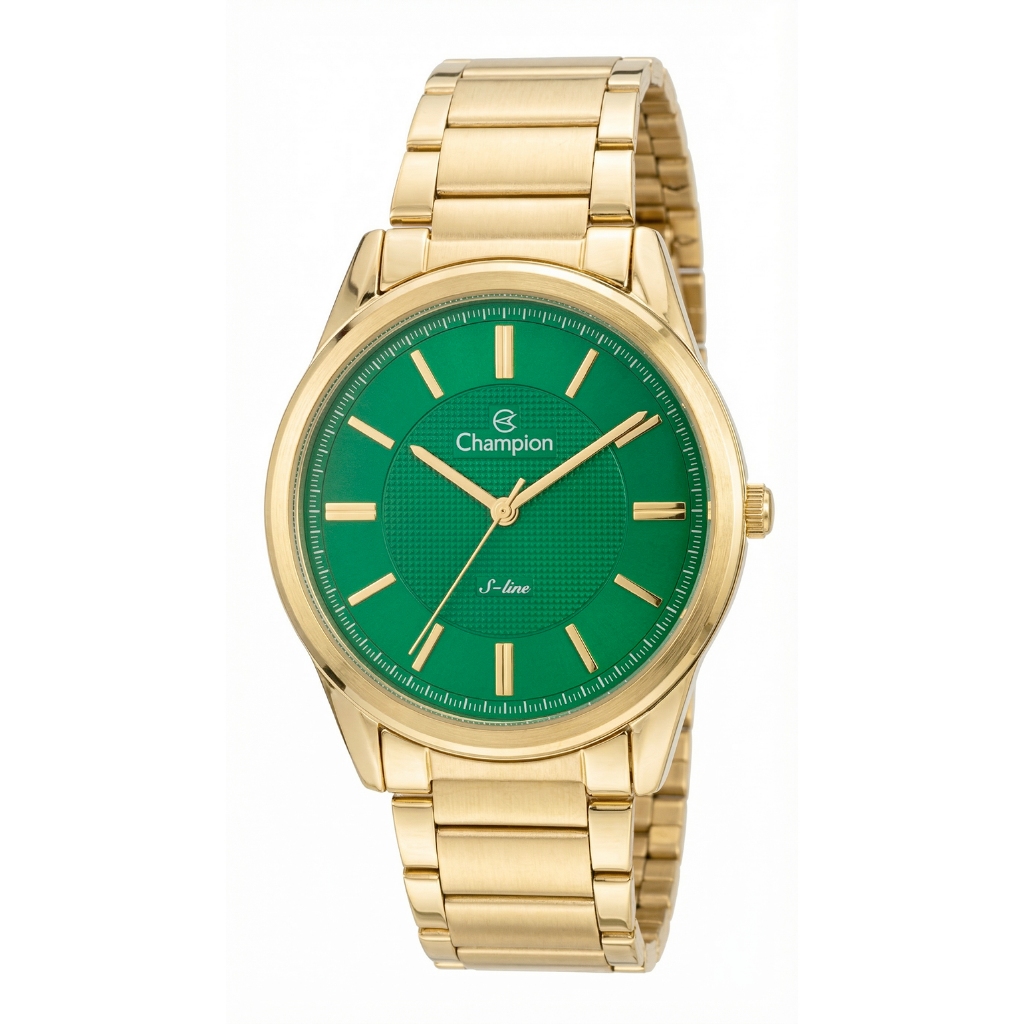 Relógio Masculino Champion Dourado Mostrador Verde Casual Original Resistente à Água Garantia 1 ano