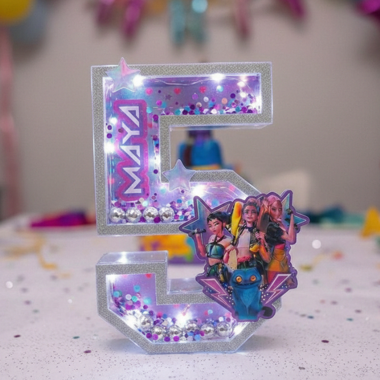 Número/Letra 3D com luz led | Huntrix Guerreiras K-pop | Lembrancinhas| Aniversário | Personalizados