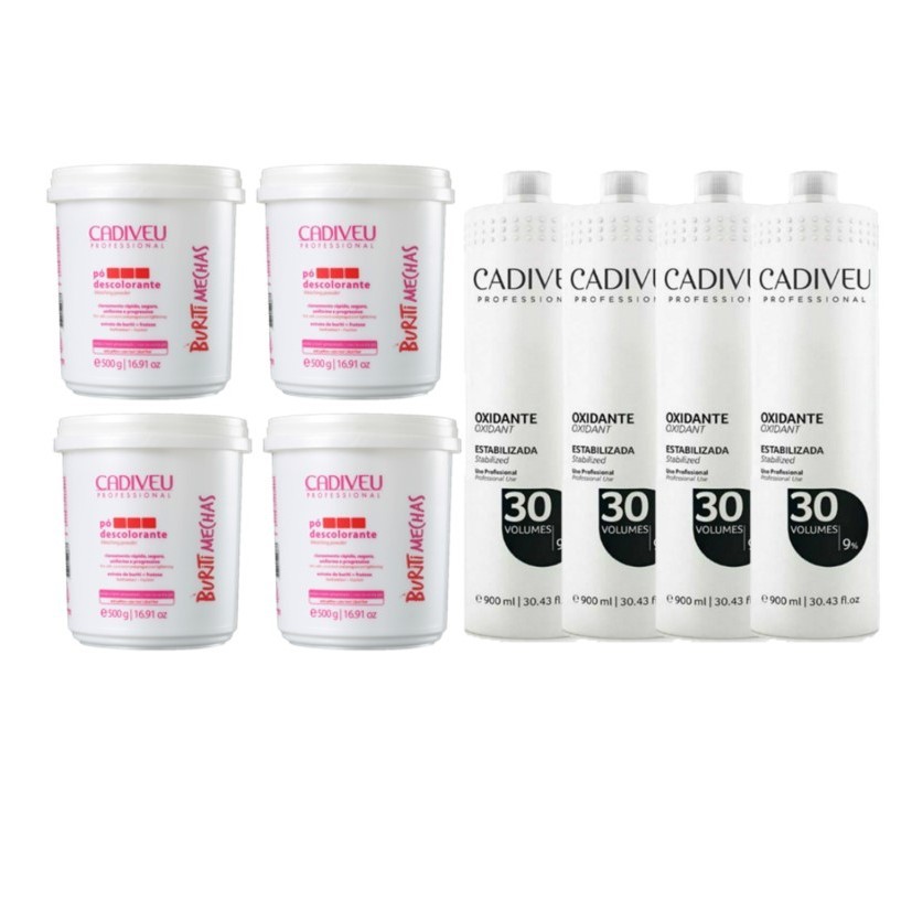 Kit Cadiveu 4 Buriti Pó Descolorante 500g e 4 Oxidantes 900ml 30vol