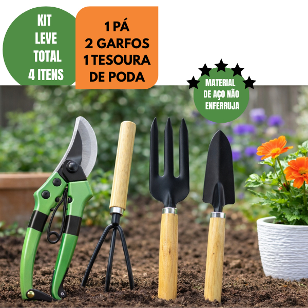 Kit Completo de Jardinagem 4 Peças com Tesoura de Poda conjunto para jardim flor plantas ferramentas para areia adubo em Oferta na Shopee