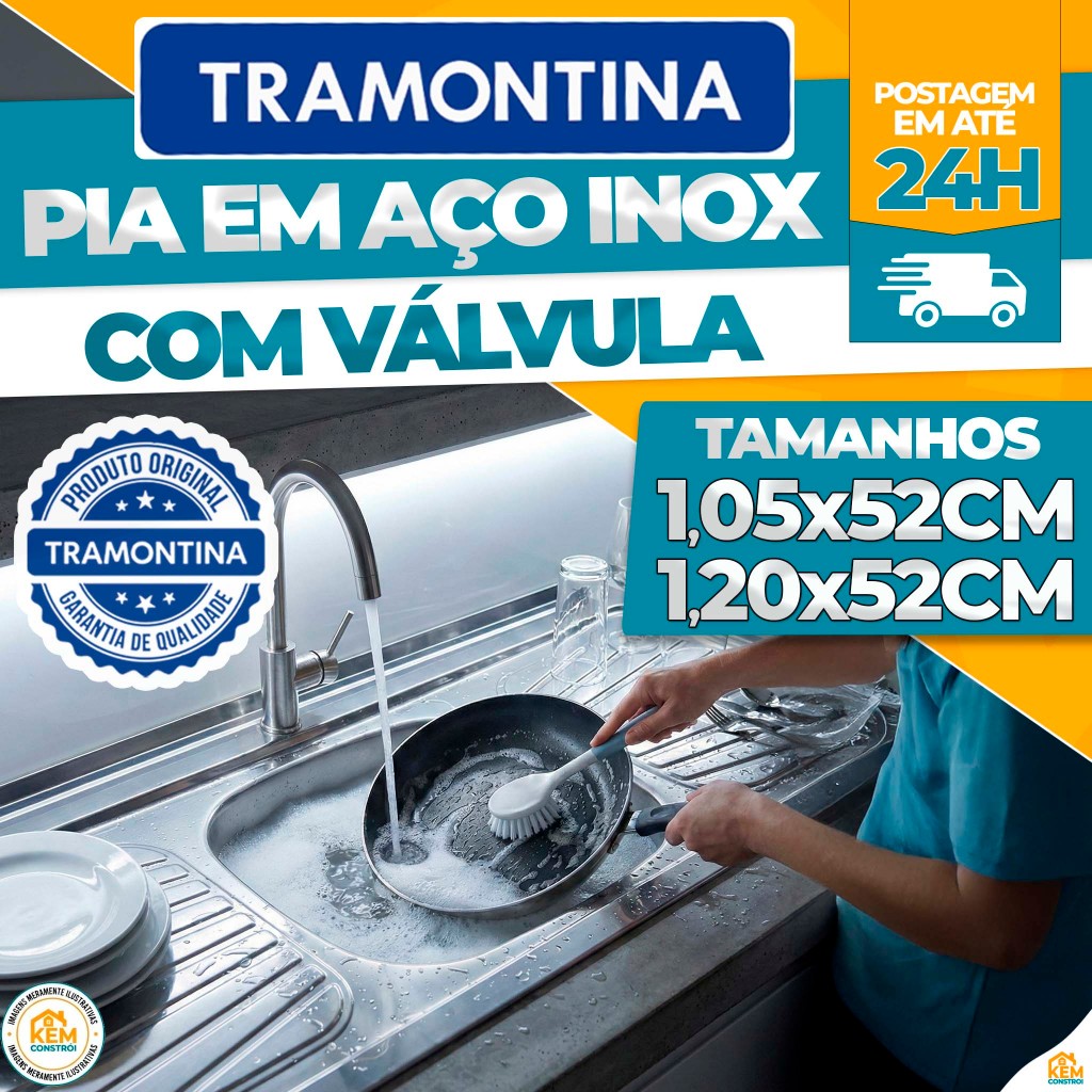 Pia Cozinha Inox Tramontina New Raggi 40 Cuba Central Com Válvula em Oferta na Shopee