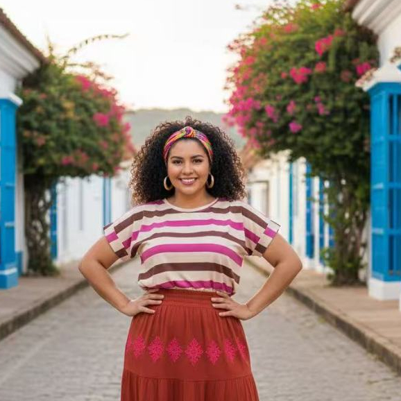 Plus Size Blusa Listrada Viscolycra Manga Japonesa Tendência Feminina