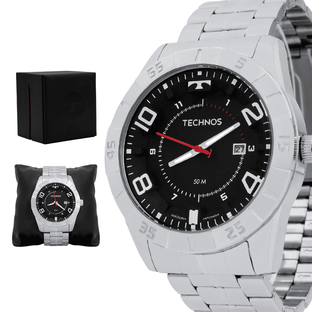 Relógio Analógico Masculino Technos Racer Prata Original Resistente à Água Garantia 1 ano