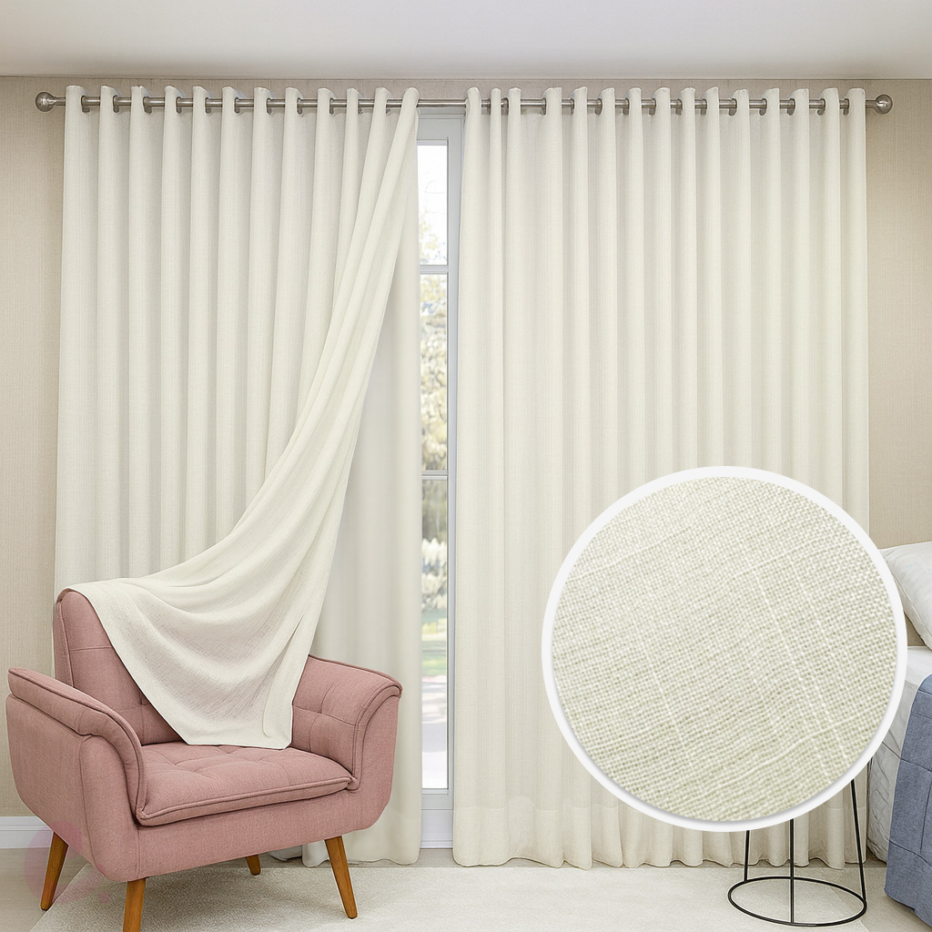 Cortina Voil Gaze De Linho 6,00 x 2,40/ 2,50/ 2,60/ 2,70/ 2,80 C/Forro de Microfibra Varão