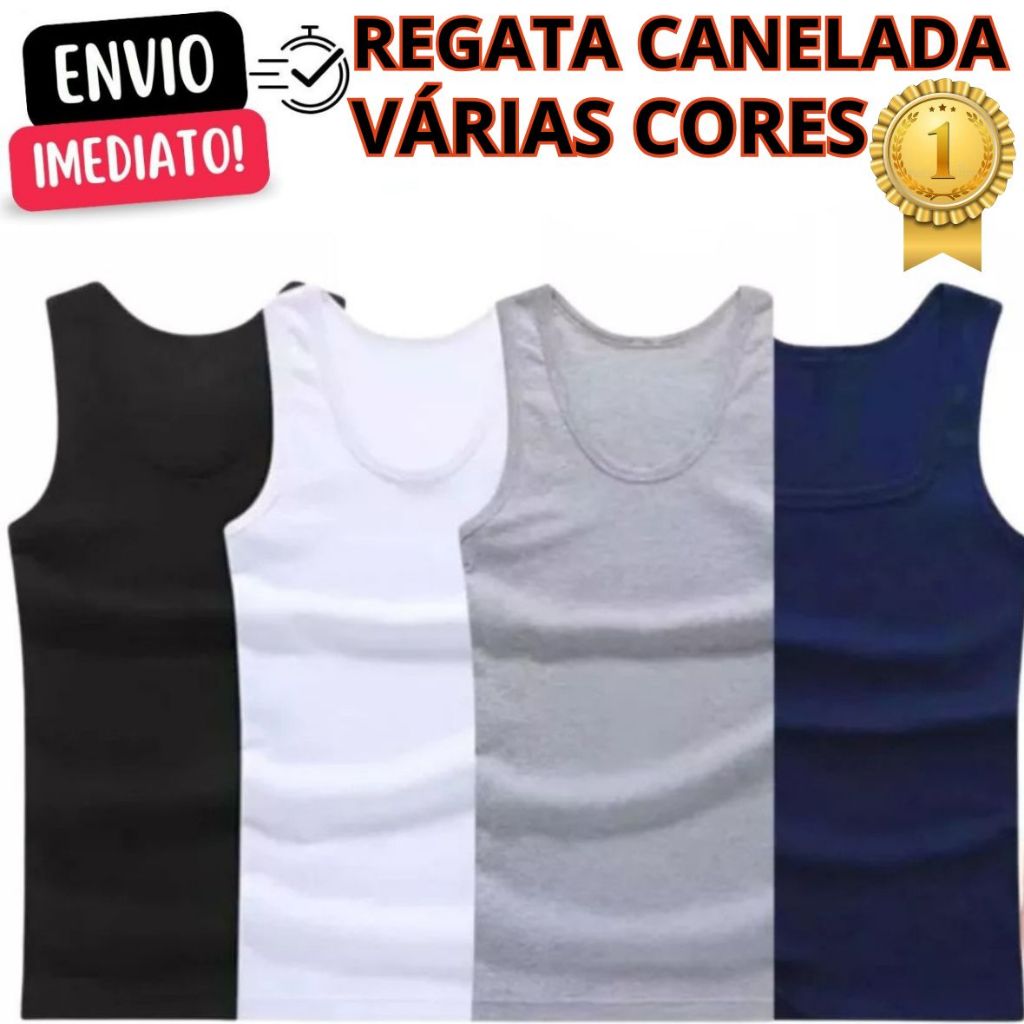 Regata Canelada Premium Masculina Modelo Americano Algodão Com Elastano Primeira Linha em Oferta na Shopee