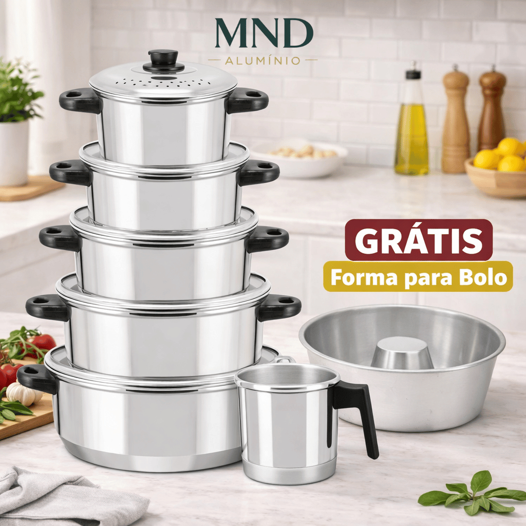 Jogo de Panelas Alumínio 7 Peças + Leiteira | Alta Qualidade + Brinde Forma 16cm (Bolo/Airfryer) em Oferta na Shopee