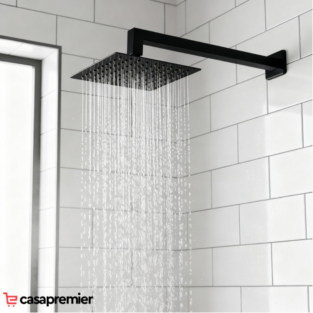 Ducha Chuveiro Fria Quadrada Black Matte 20x20 Braco 40 Cm