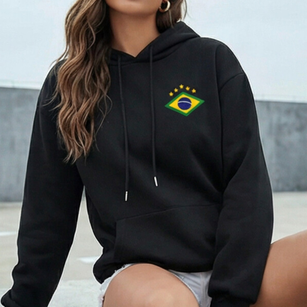 Moletom Feminino Brasil Bandeira Blusa de Frio Com Capuz Inverno BRASIL Moletom Flanelado Estampado