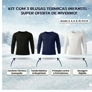Kit Com 3 Blusas Térmicas Infantis – Super Oferta De Inverno! em Oferta na Shopee