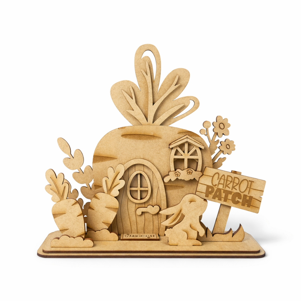 Casinha Cenoura em MDF Cru 3D Páscoa Decorativa para Pintar - Desmontado