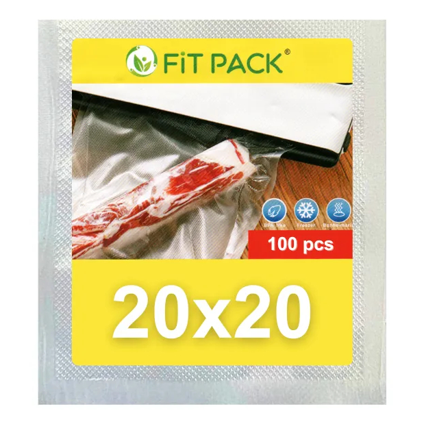 100 Sacos A Vácuo 20x20 cm com Ranhuras para Seladora Embalagem Gofrada - FIT PACK
