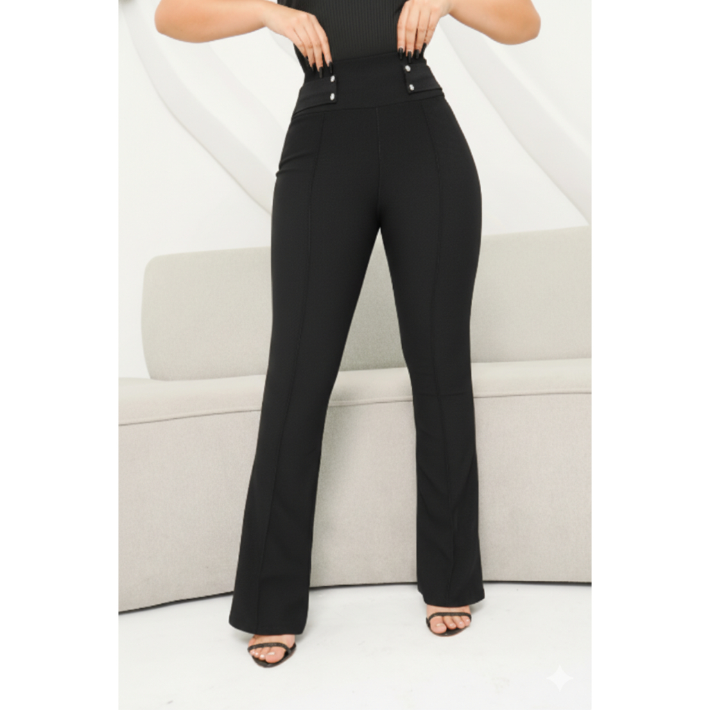 Calça Feminina Flare Social Com Bolso Cintura Alta Tecido Grosso Malha Pop em Oferta na Shopee