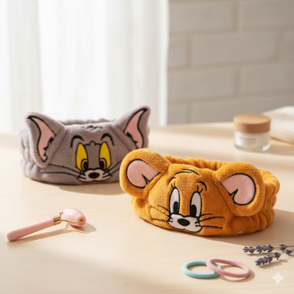 Faixa de Cabelo Maquiagem Skincare Tom e Jerry Miss Frandy Plush Original Blogueira