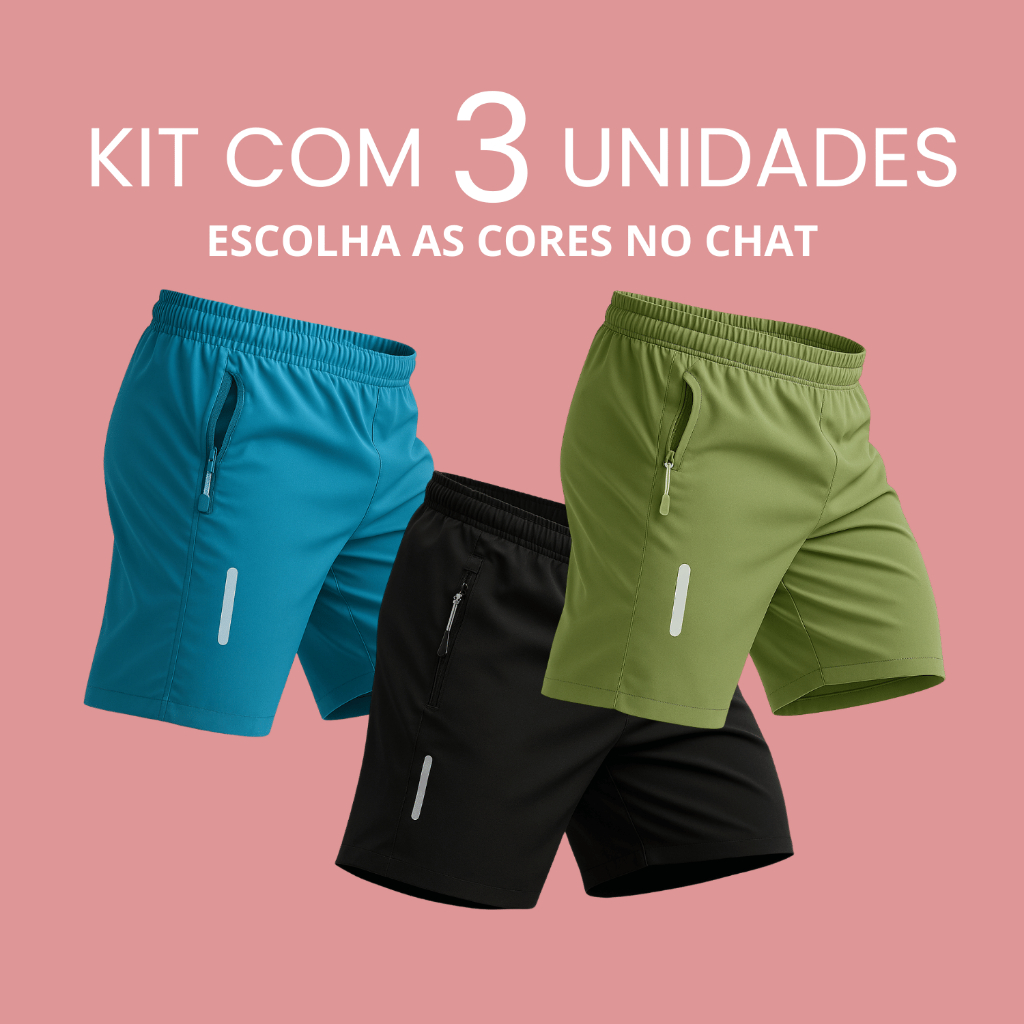 Kit 3 Bermuda Academia Masculino Com Bolso Leve Corrida Verao Short Masculina Academia Elastano Praia
