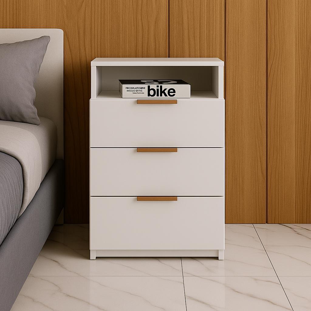Cômoda com Nicho e 3 Gavetas – Mesa de Cabeceira Moderna