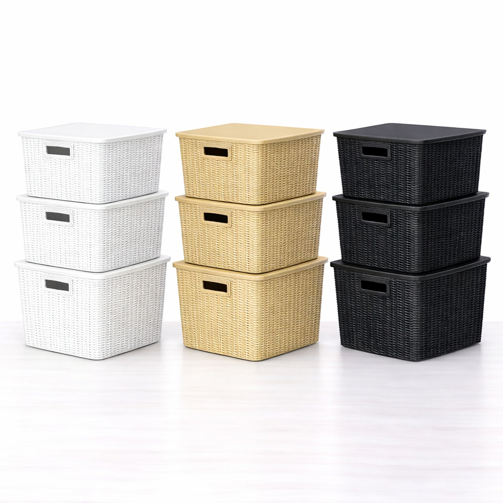 Kit 3 Caixa Organizadora Brinquedo Cesto Tampa Alça Empilhável Grande 20 L Rattan em Oferta na Shopee