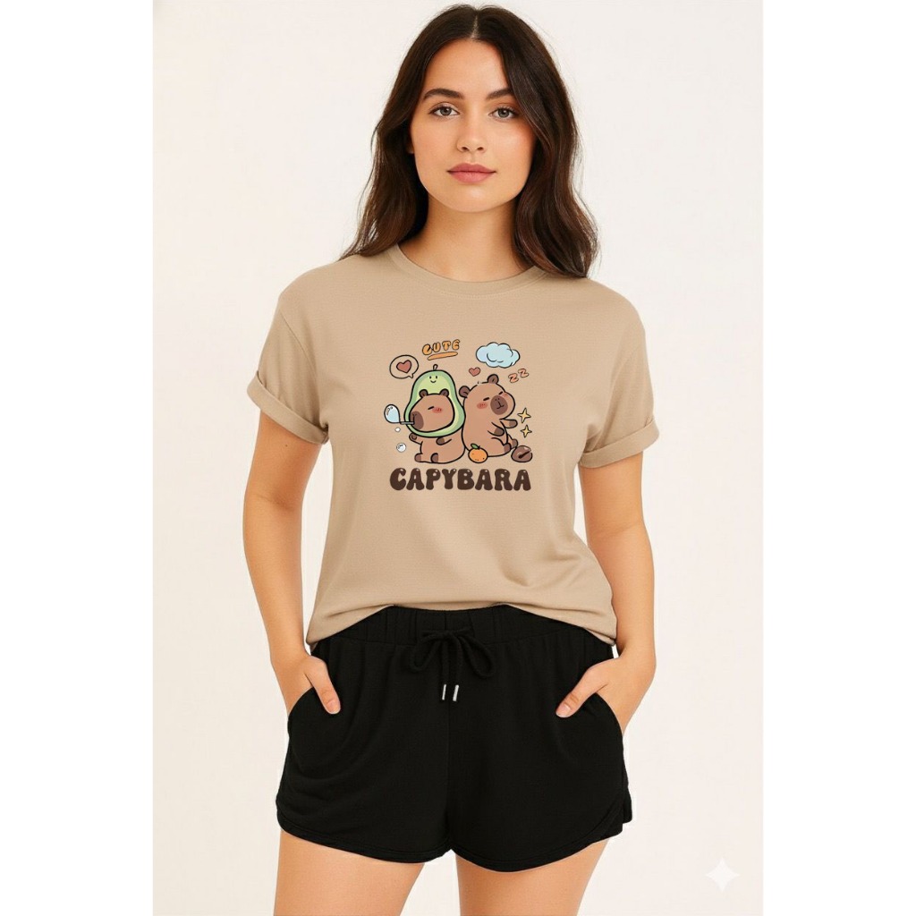 Conjunto FemininoT-shirt  Camiseta + Short Moletinho Capivara Fofa Capybara Cute em Oferta na Shopee