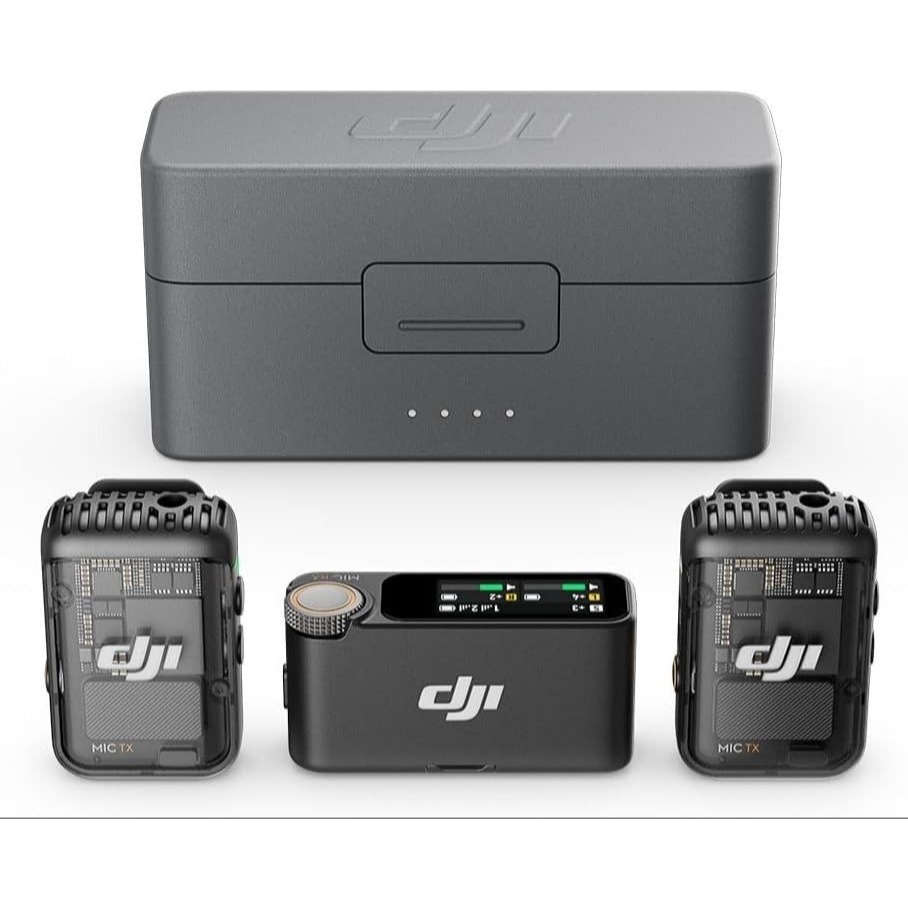 Microfone DJI 2 (2 TX + 1 RX + estojo de carregamento), microfone de lapela sem fio