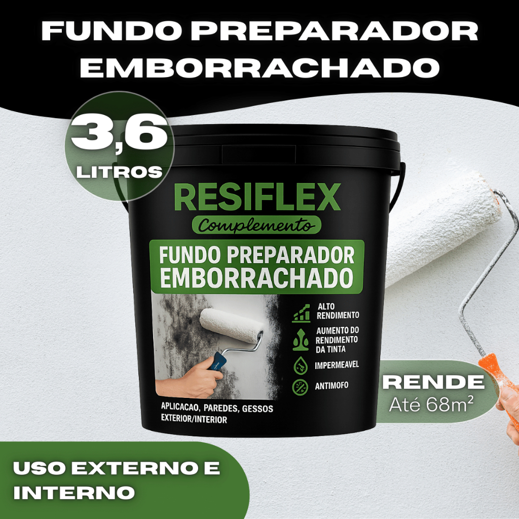 Fundo Preparador Emborrachado Resiflex 3,6L Prepara Sela e Protege Superfícies para Pintura Durável