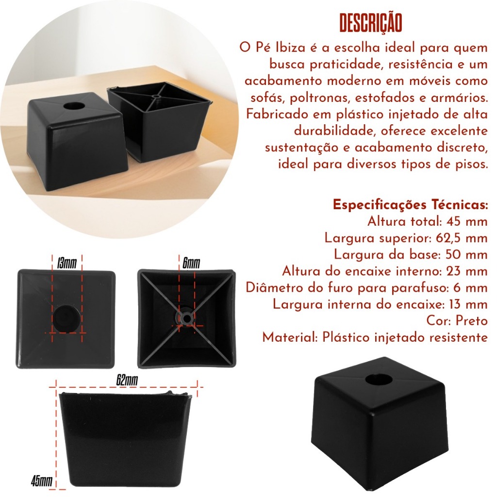 Kit 4/8/12/24/48 Pé Ibiza Para Móveis Sofá Armário Cama Pezinho Reforçado — imagem 2 de 2