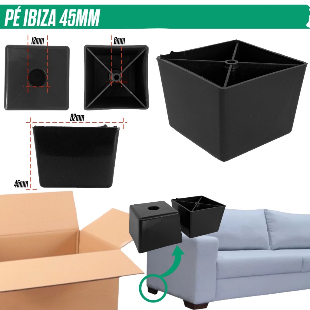 Pé Ibiza Para Móveis Base Reforçada Multiuso Pezinho Sofá Cômoda Armário Kit 4/8/12/24/48