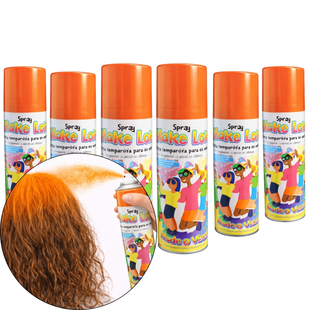 Kit 6 unidades Spray De Cabelo Tinta Temporária Make+ 120ml Festa Laranja