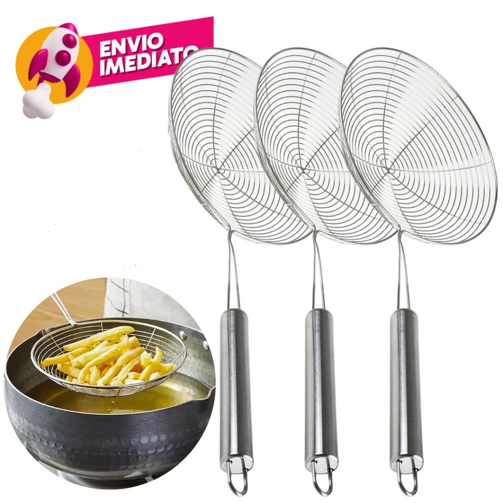 Escumadeira Aramada Redonda Fritura Ø 11,5cm Inox Peneira Pastelaria Salgado Utensilio Cozinha