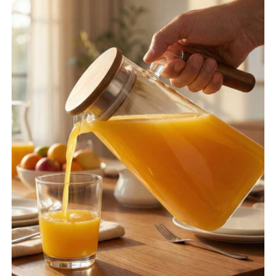 Jarra de Vidro Borossilicato com Tampa de Bambu e Alça de Madeira Premium 1.5L Mori em Oferta na Shopee