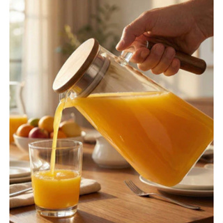 Jarra de Vidro Borossilicato com Tampa de Bambu e Alça de Madeira Premium 1.5L Mori em Oferta na Shopee