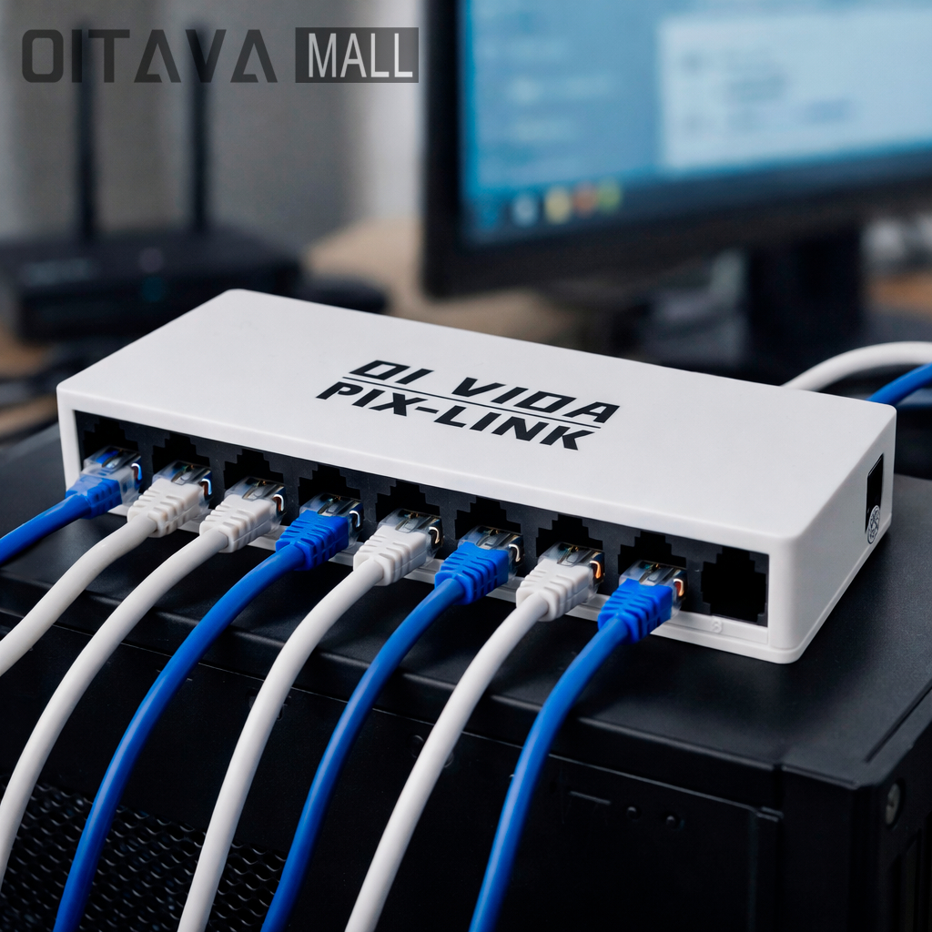 Switch Roteador de Rede 8 Portas 10/100Mbps RJ45 com LED Plug and Play Alta Velocidade em Oferta na Shopee