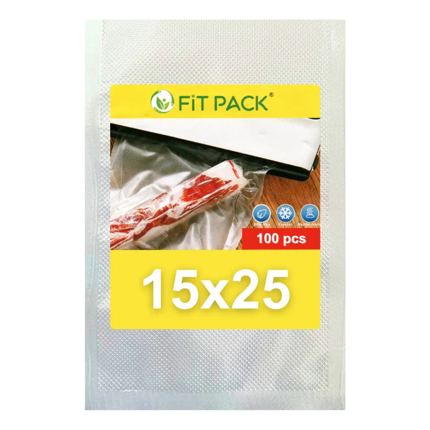 100 Sacos A Vácuo 15x25 cm com Ranhuras para Seladora Embalagem Gofrada - FIT PACK