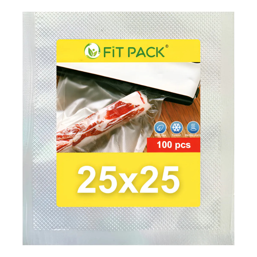 100 Sacos A Vácuo 25x25 cm com Ranhuras para Seladora Embalagem Gofrada - FIT PACK