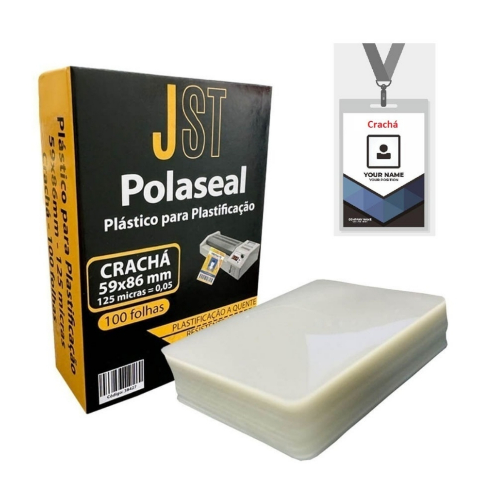 Plástico para Plastificação Polaseal Crachá 59x86mm 125 Micras 100 Folhas JST em Oferta na Shopee
