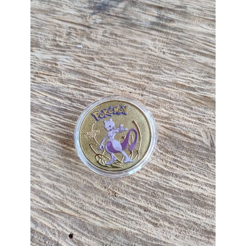 Pokémon Moeda Mewtwo Metal Alto Relevo Acompanha Case Pegar Todos Kanto Treinador Cosplay TGC