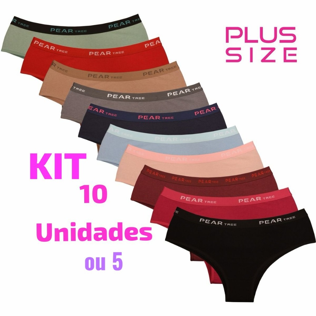 Kit 10 Calcinhas de Algodão Plus Size Conforto Tanga Cotton em Oferta na Shopee