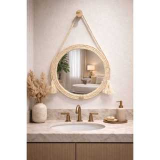 Espelho Adnet Vidro Vários Tamanho 30cm, 40cm, 50cm e 60cm, com Moldura em Corda em Oferta na Shopee